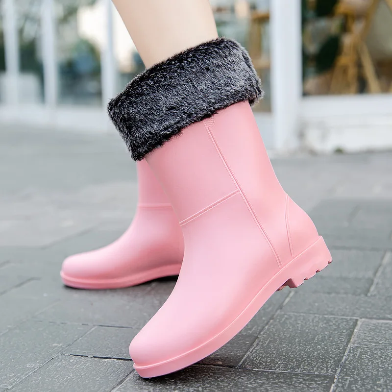 New Fashion Rain Boots for Women Non-slip Waterproof Winter Warm