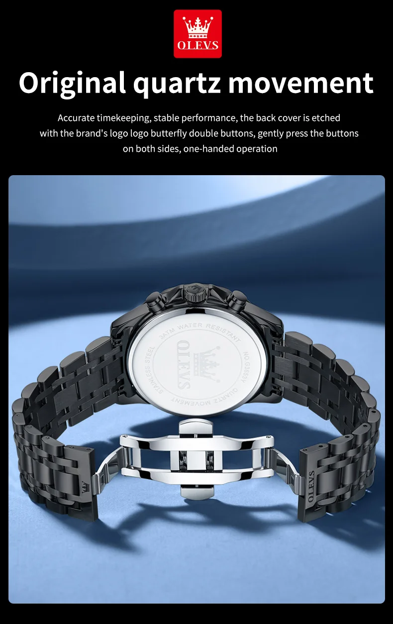 OLEVS 3653 Moon Phase Men Watch Luxury Brand Quartz Watch Fashion Original Waterproof Luminous 24-hour Automatic Date Men Watch