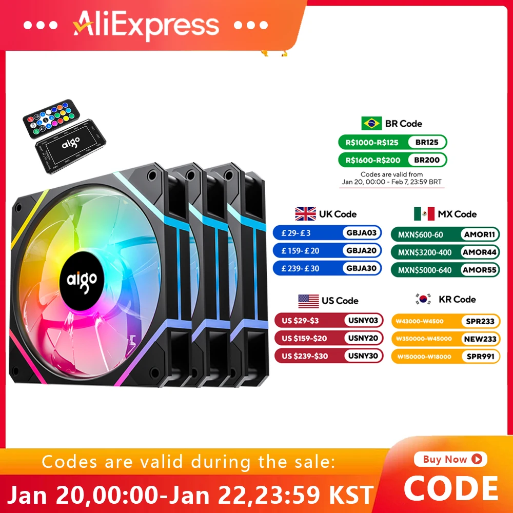 Aigo AM12 Rgb Fan Ventoinha PC Controladora 120mm Computer Case Fan Kit 6pin Water Cooler CPU Cooling Fans Argb 12cm Ventilador