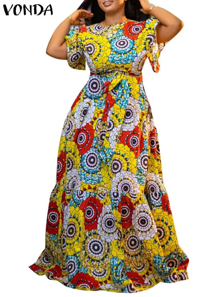 

VONDA Women Dress 2024 Vintage Bohemian Printed Party Dresses Short Sleeve Sundress Fashion Beach Maxi Vestidos African Robe
