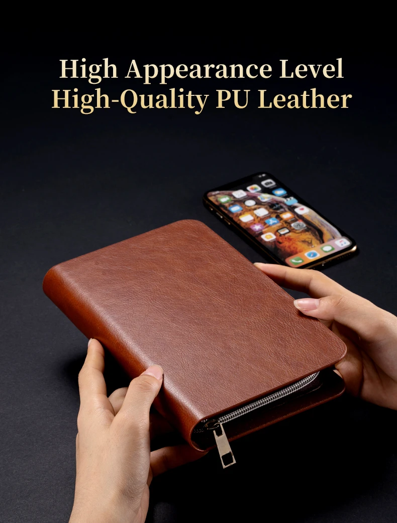 PU Leather Zipper Binder Journal Planner, A6