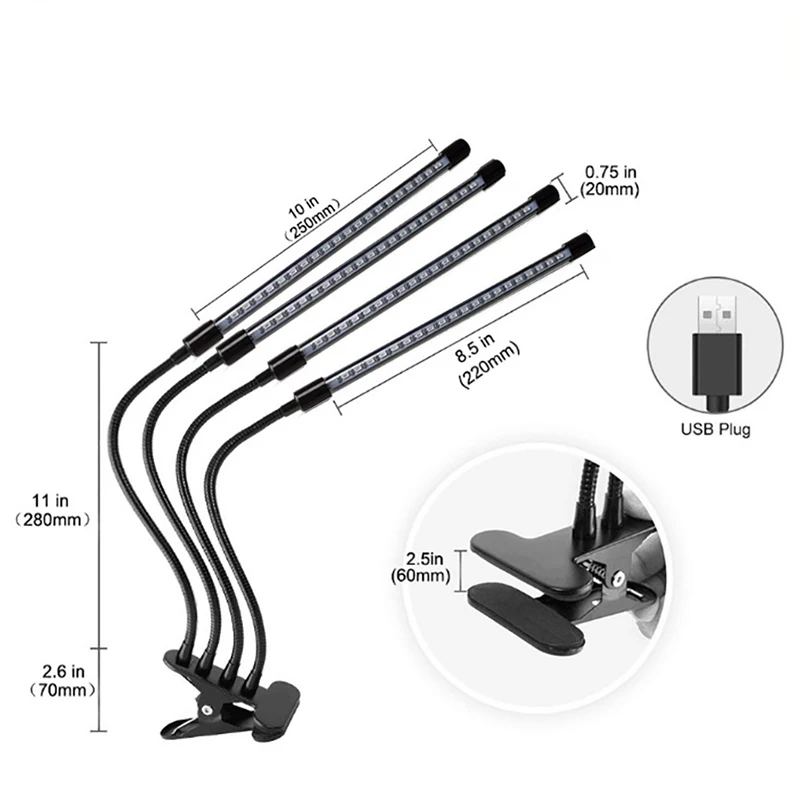 LED Grow Light 1/2/3/4 Head LED Plant Grow Light With Clip-on Plant Light 3 Color Switching USB Timable Dimming Full Spectrum Grow Lamp led grow light grow light