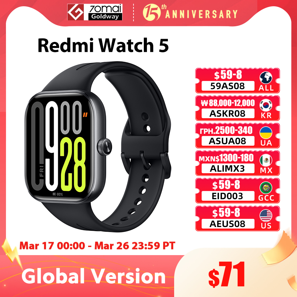Global Version Xiaomi Redmi Watch 5 Bluetooth Phone Call 2.07'' AMOLED Screen Health Monitoring 24 Days Battery Mi Smartwatch