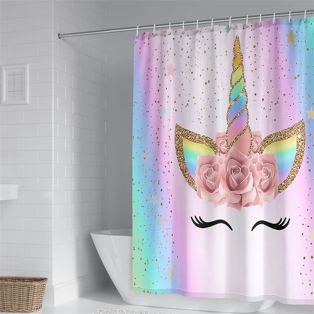 3D Girl Children's Baby Cute Unicorn Rainbow Waterproof Polyester Fabric Shower  Curtain for Bath Bathroom Decor with 12 Hooks - AliExpress