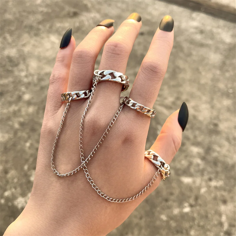 Adjustable Ring Punk Rings Set | Adjustable Punk Chain Rings