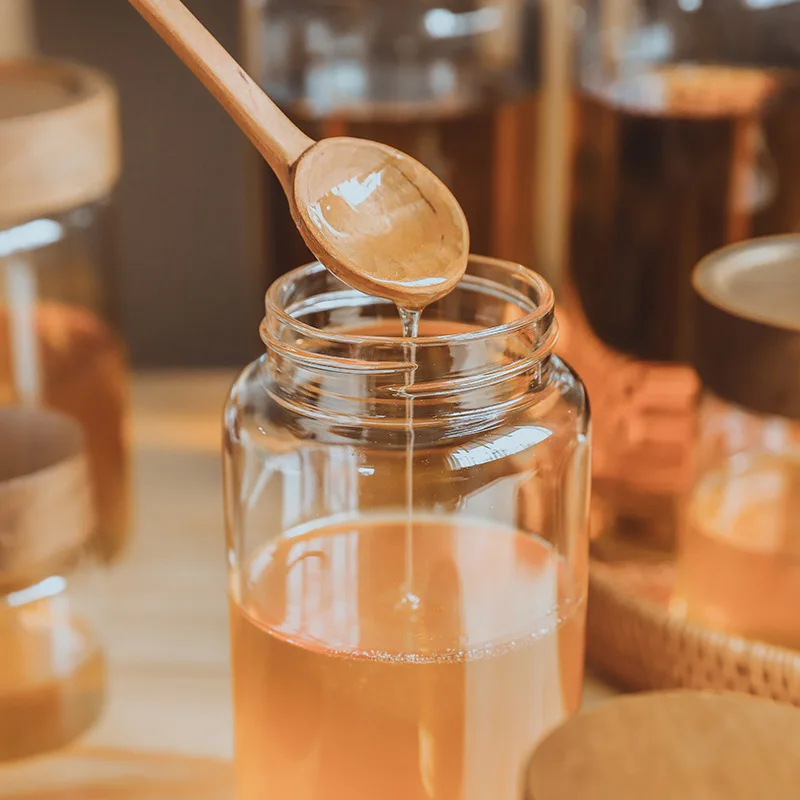 Japanese-style Wooden Lid Glass Jar Sealed Jam Honey Bottle Large-capacity  Coffee Tea Jar Glass Container Household Sub-bottling