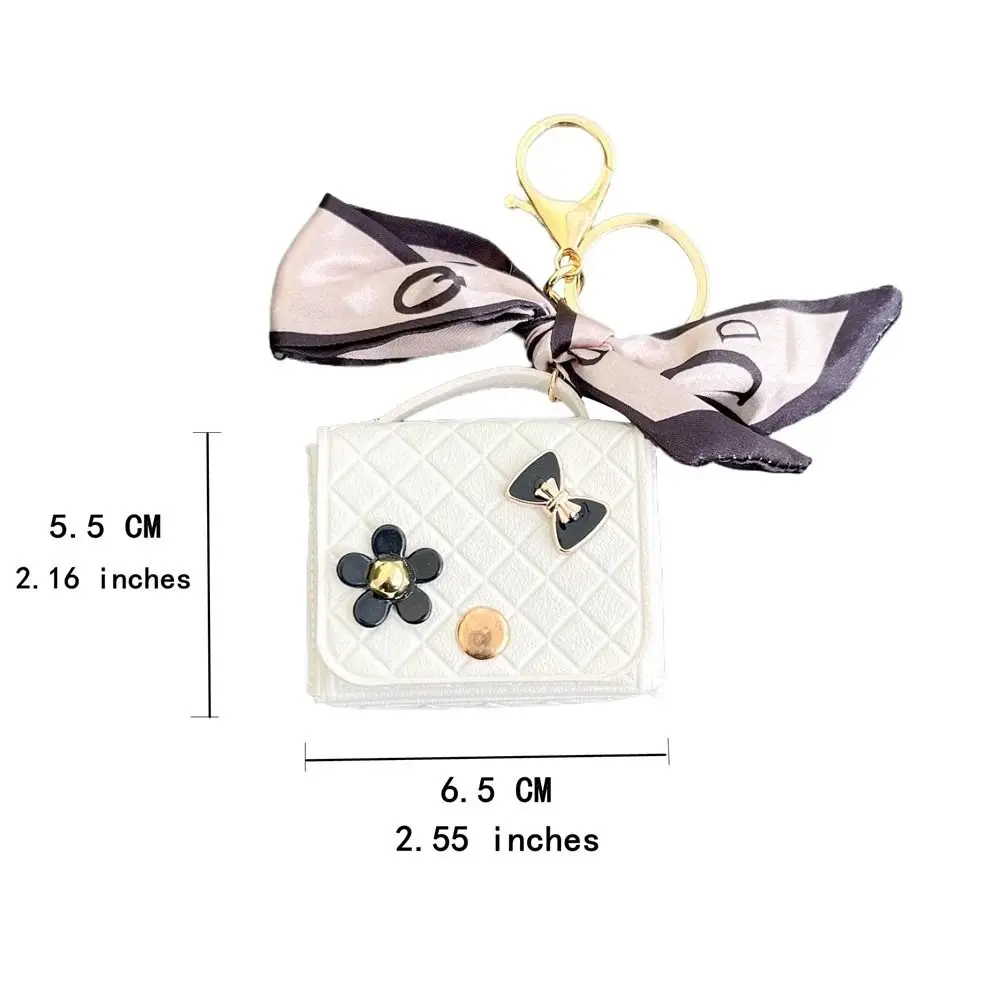 Mini Silk Scarf Earphone Storage Bag Solid Color Leather Coin Purse Creative Keychain Pendant Bluetooth Headset Cover