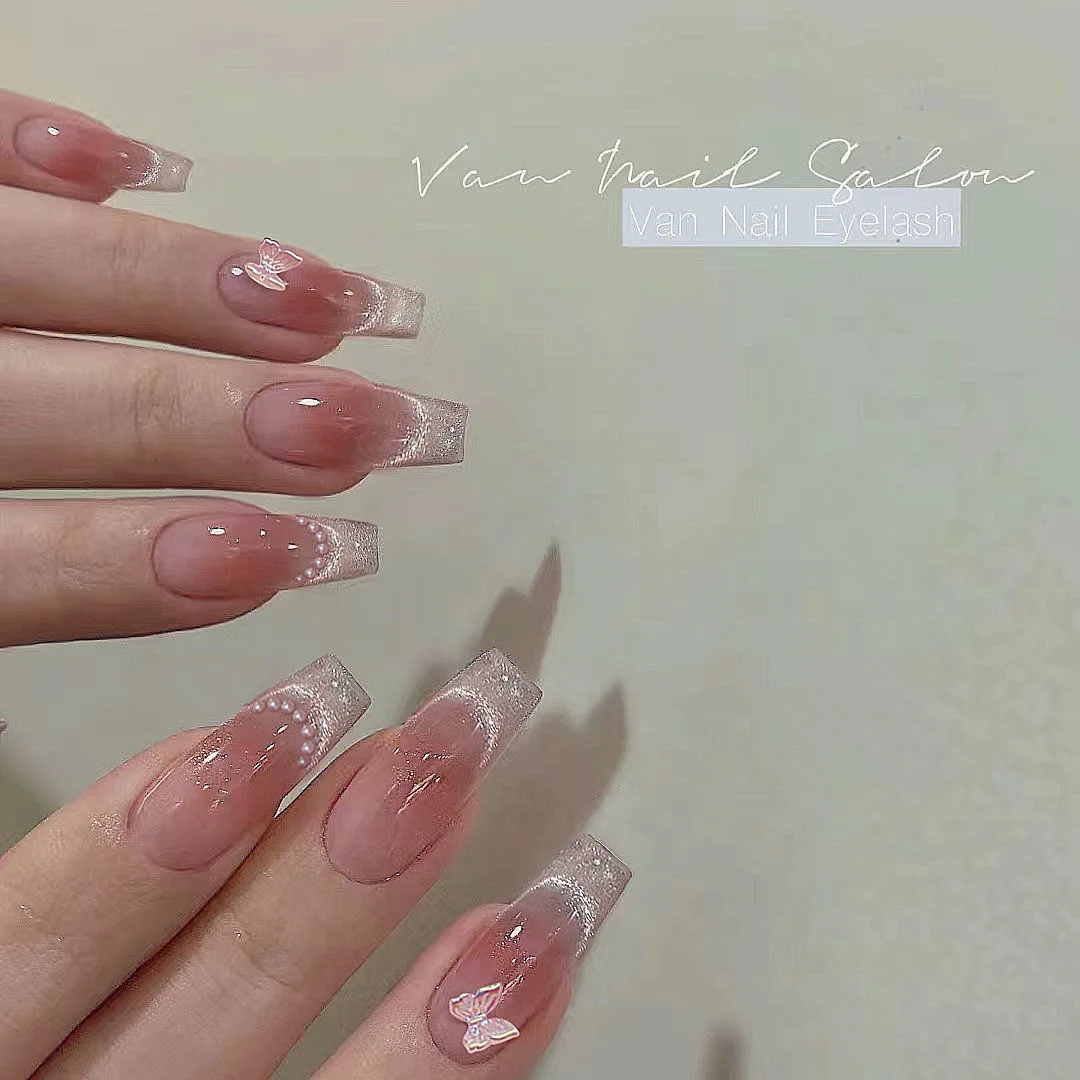 Pink Butterfly Press on Nails Image 1