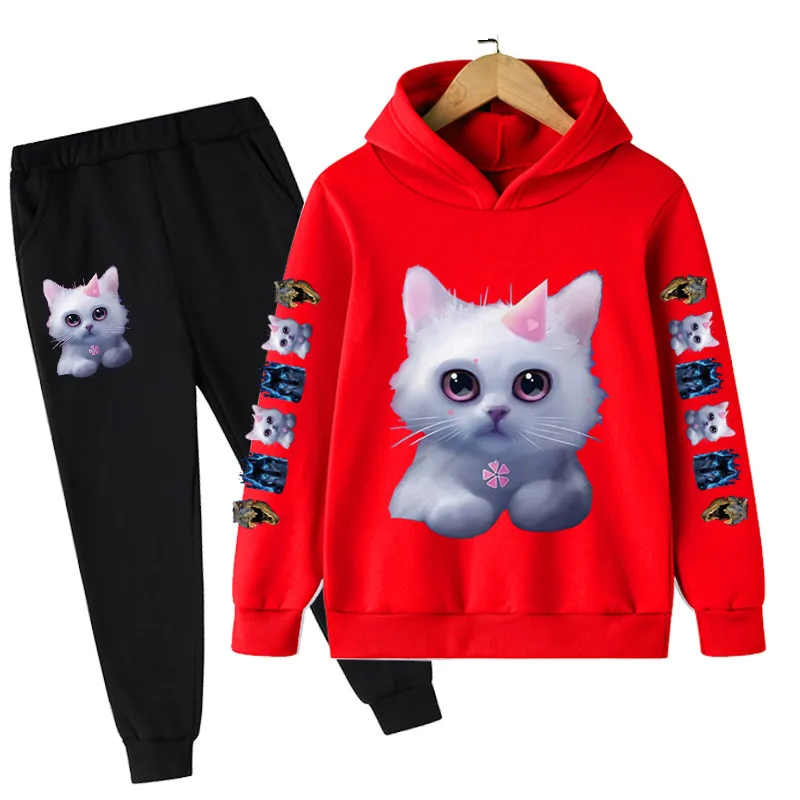 Boys And Girl Animal Patterning Hoodies Sets Autumn Winter Teen Kids Cat Hoodie Infantil Casual Boy Costumes Sweatshirt Suit New baby boy clothing sets cheap	