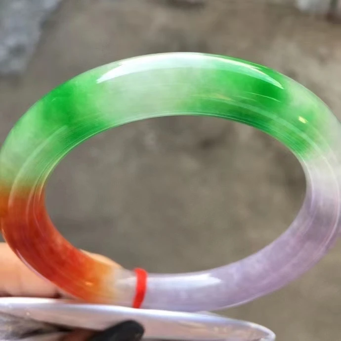

Explosive Models Rare Red Green Purple Natural Jadeite Bangle Exquisite Round Bars Bracelet High-end Jade Handring Fine Jewelry