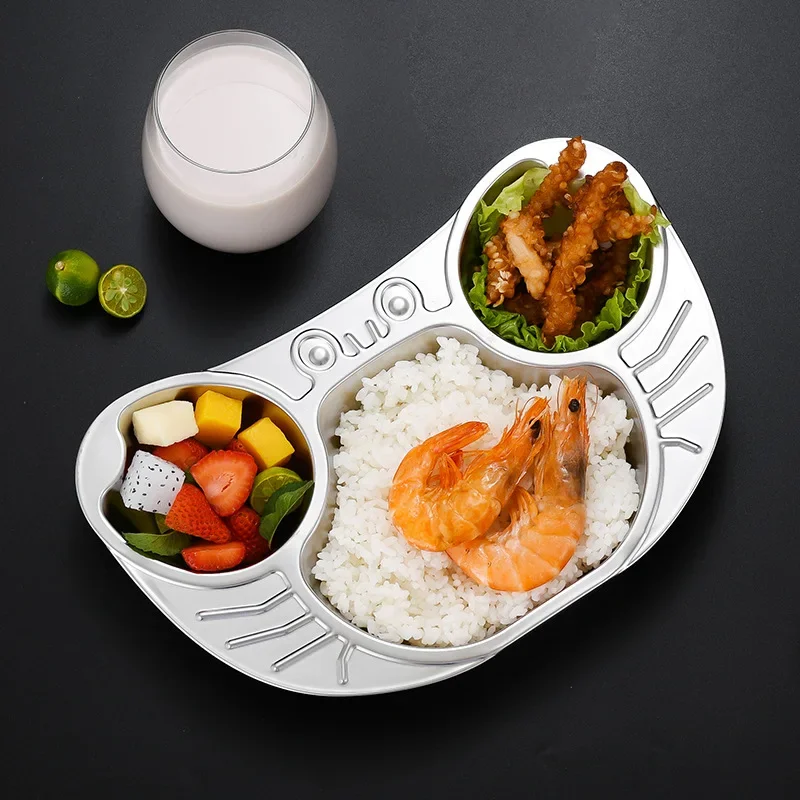 Stainless Steel Children's Dinner Plate Cartoon Lunch Box Baby Creative Fast Food Plate Kindergarten Split Rice Lunch Box