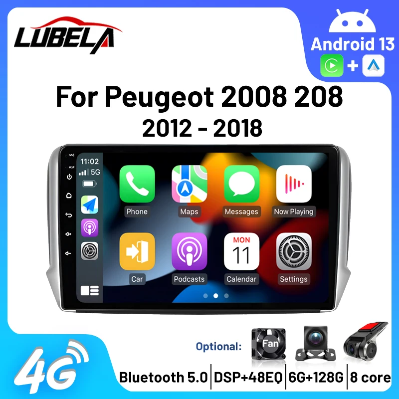 2Din Android Carplay Android Auto Wireless 4G Wifi Rds Autoradio Per Peugeot 2008 208 Serie 2012 - 2018 Subwoofer Radio Stereo