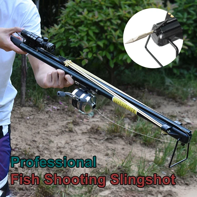 Professional Fish Shooting Slingshot Archery Hunting Long Sling Metal Fish Shooting Device Fish Dart Launcher With Fishing Wheel
