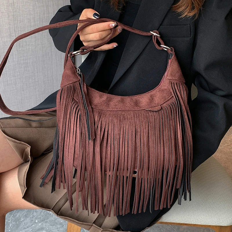 Fashion Tassel Shoulder Bag for Women High Quality Deerskin Armpit Bag Women Retro Purse Crossbody Bag Bohemian Handbag Satchel - Image 2