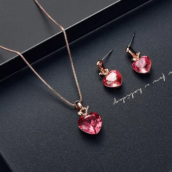 Simple Love Crystal Earrings Necklace 1