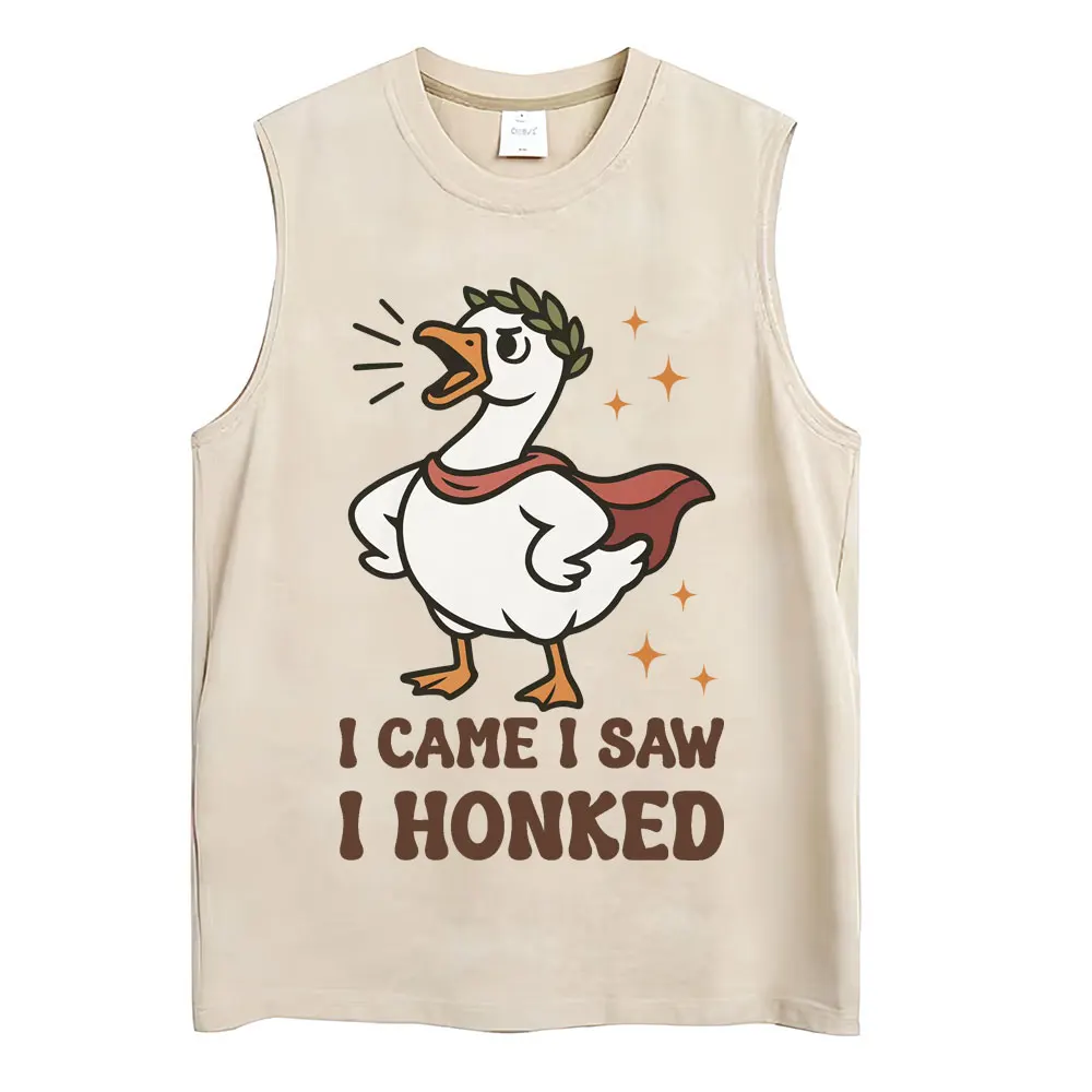 Washed Funny Goose Tank Tops Mess with The Honk You Get The Bonk Graphic T Shirts Vintage Unisex Loose Cotton Sleeveless Vests