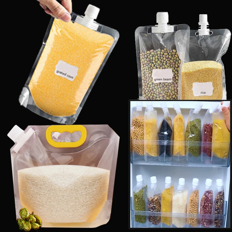 

5/10pcs Stand Up Grain Seal Bag Refillable Plastic Drink Bag Spout Pouch for Juice Milk Coffee Food Bean Cereals Storage Bags