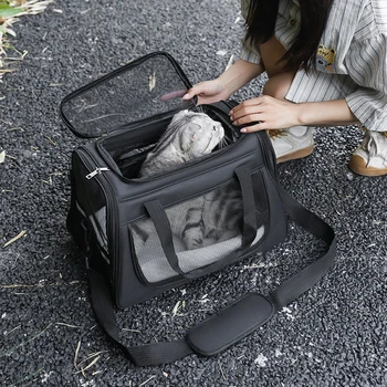 Portable Mesh Shoulder Bag Outgoing Pets Carrier Bags Travel Pets Bags Outdoors foldable breathable transparent cat dog bag