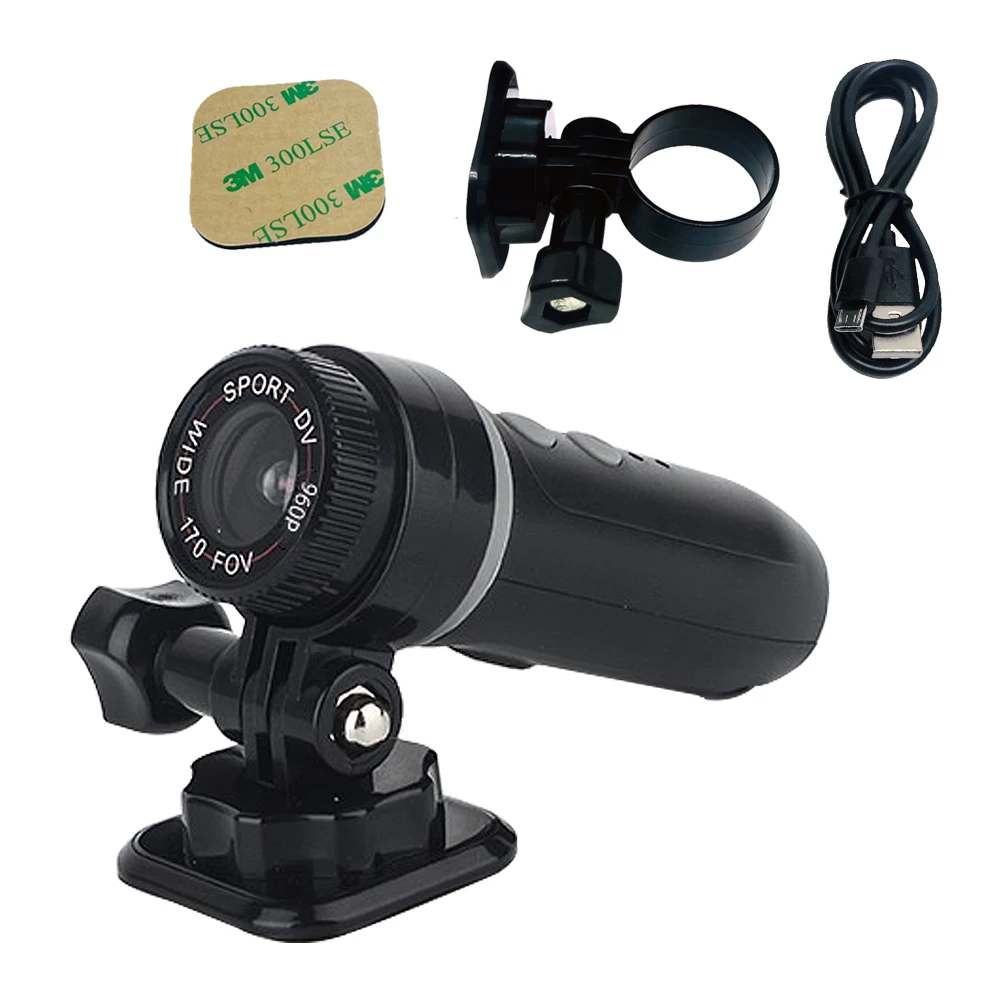Caméra D'action Moto/vélo étanche - Résolution 960P, Grand Angle 170° - Batterie 450 MAh, Enregistrement En Boucle - Support Casque Et Guidon Inclus
