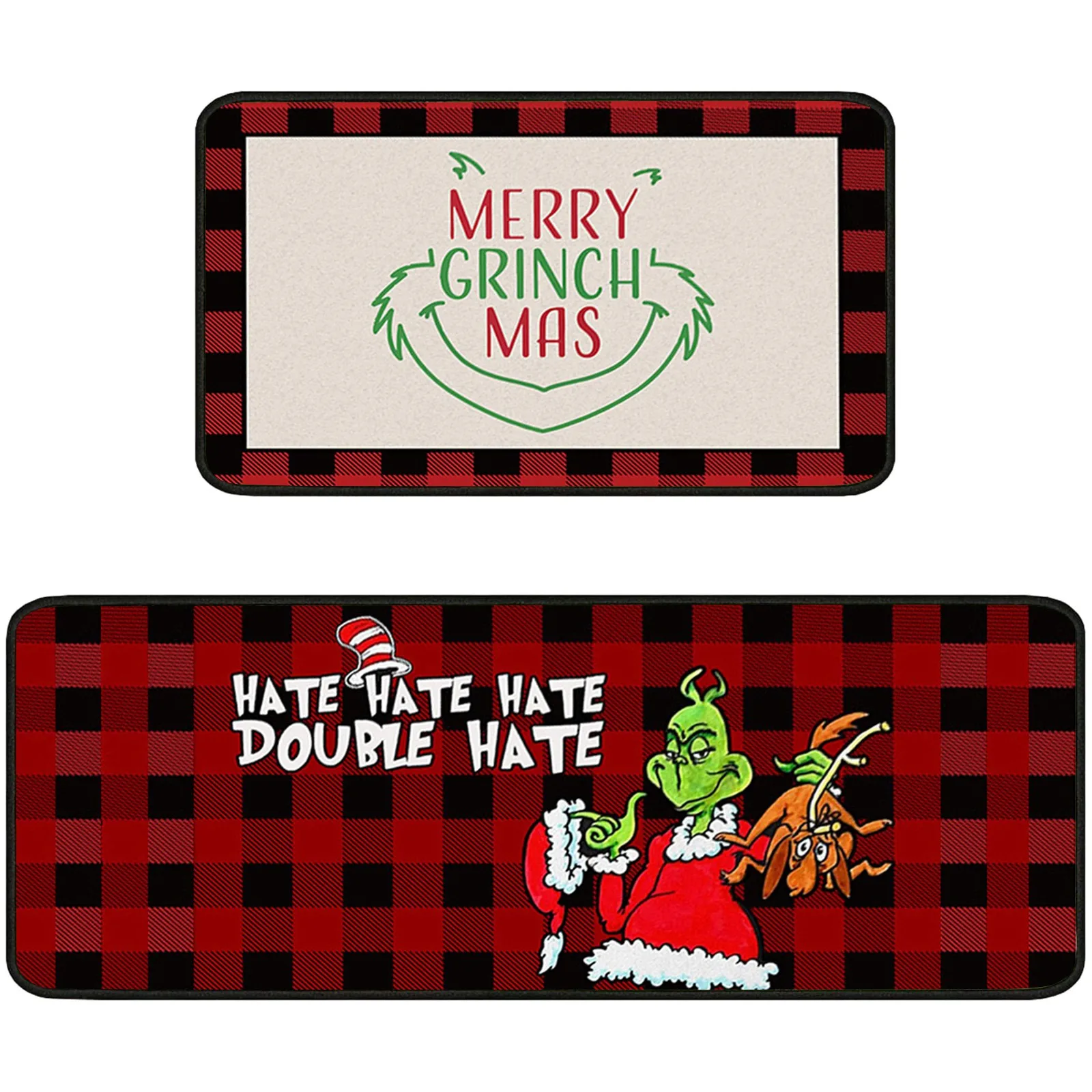 2PCS Genie Grinch Cartoon Door Mat Kitchen Mat Bedroom Living Room Carpet Floor Halloween Christmas Decor halloween floor mat,christmas door mat