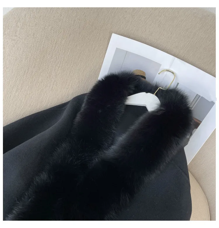 Luxus Frauen Herbst Warme 100% Wolle Schal mit Echten Fuchs Pelz Trim Winter Lange Pashmina Dicken Poncho Wraps Fashoin Cape – Detail 35