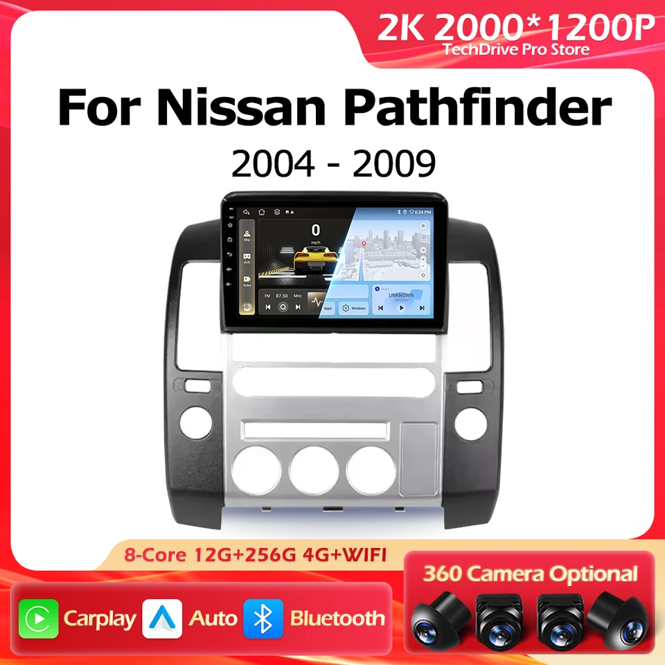 2K Autoradio geldt voor Nissan Pathfinder R51 2004-2009 Touchscreen Android 13 Autoradio 9-Inch/CarPlay/AndroidAuto/WIFI/FM AM RDS-radio/GPS/Bluetooth/Achteruitkijkcamera/ADAS DVR(M100CP