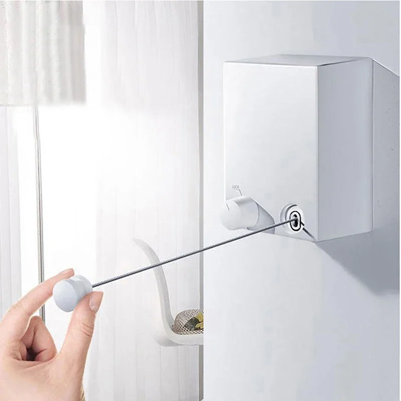 Retractable Clothesline Wall Mounted Clothes Drying Laundry Line Balcony Invisible Drying Rack with Lock To Prevent Sagging