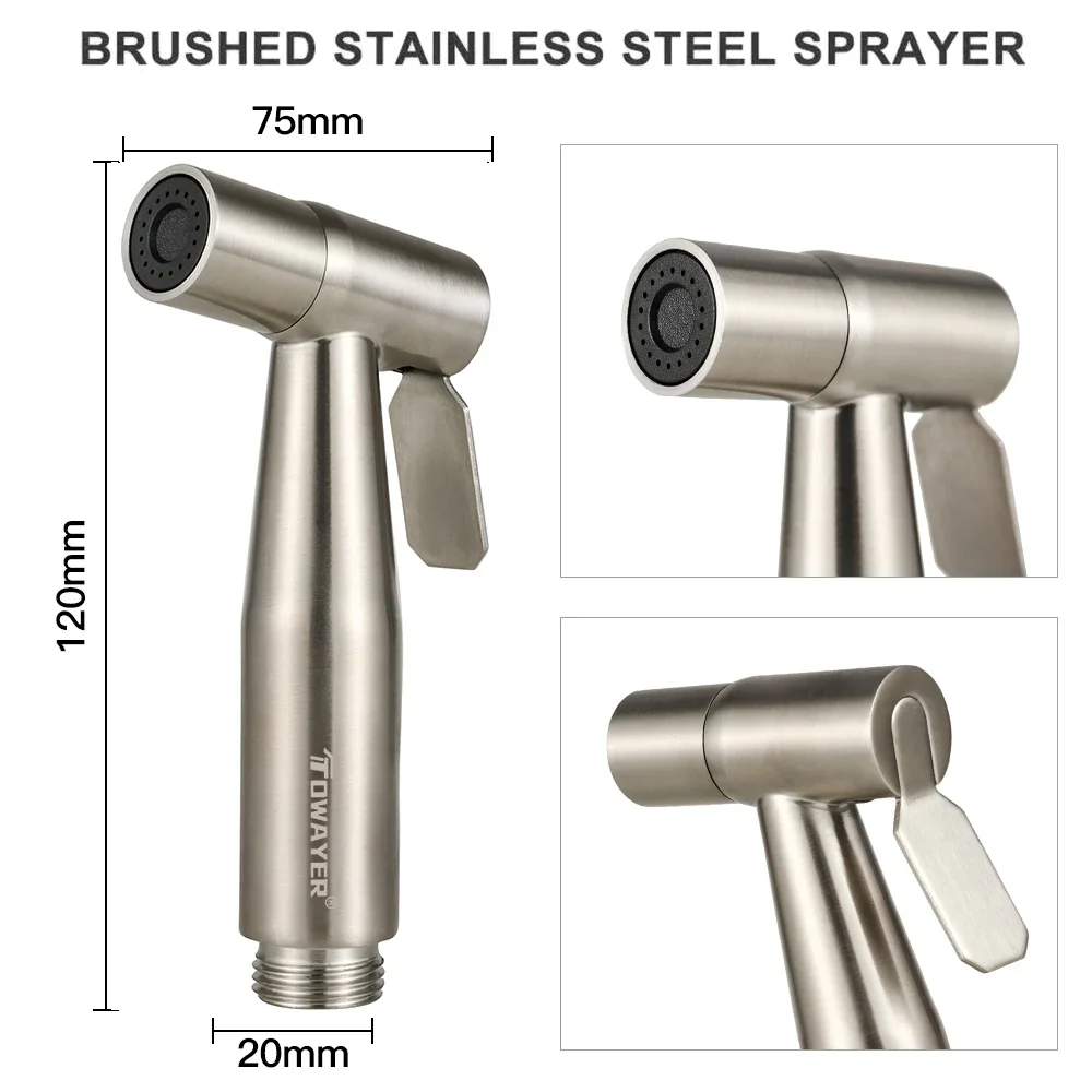 Handheld Toilet Bidet Faucet Sprayer Stainless Steel Hand Bidet Sprayer Set Bathroom Cleaning Shower Head Bathroom Accessories images - 6