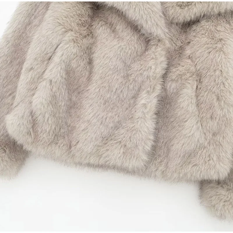 Winter Gradient Faux Fur Coat Women Luxury Big Fur Collar Pockets Loose Jacket Female Fashion Lady High Street Overcoats