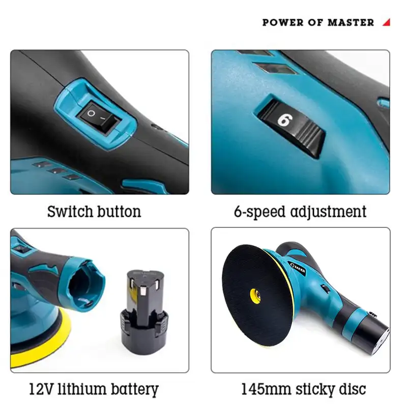 Saker 6 Inch Car Buffer Polisher, Cordless Polishing Machine Kit for Car  Detailing, Extra 10PCS Attachments(2PCS 12V 2000mAh Batteries)