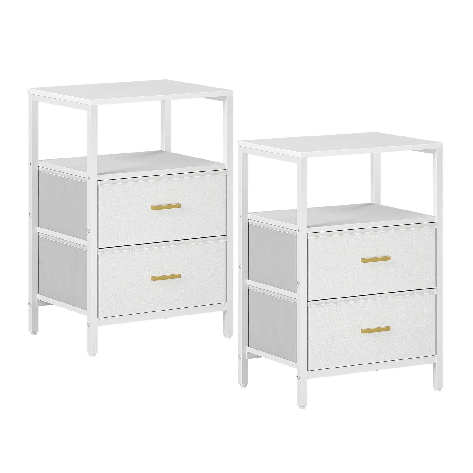 Bedside Table set of 2, Side Table with 2 Storage Drawers, Open Compartment, Coffee Table, Bedside Table Bedroom, White