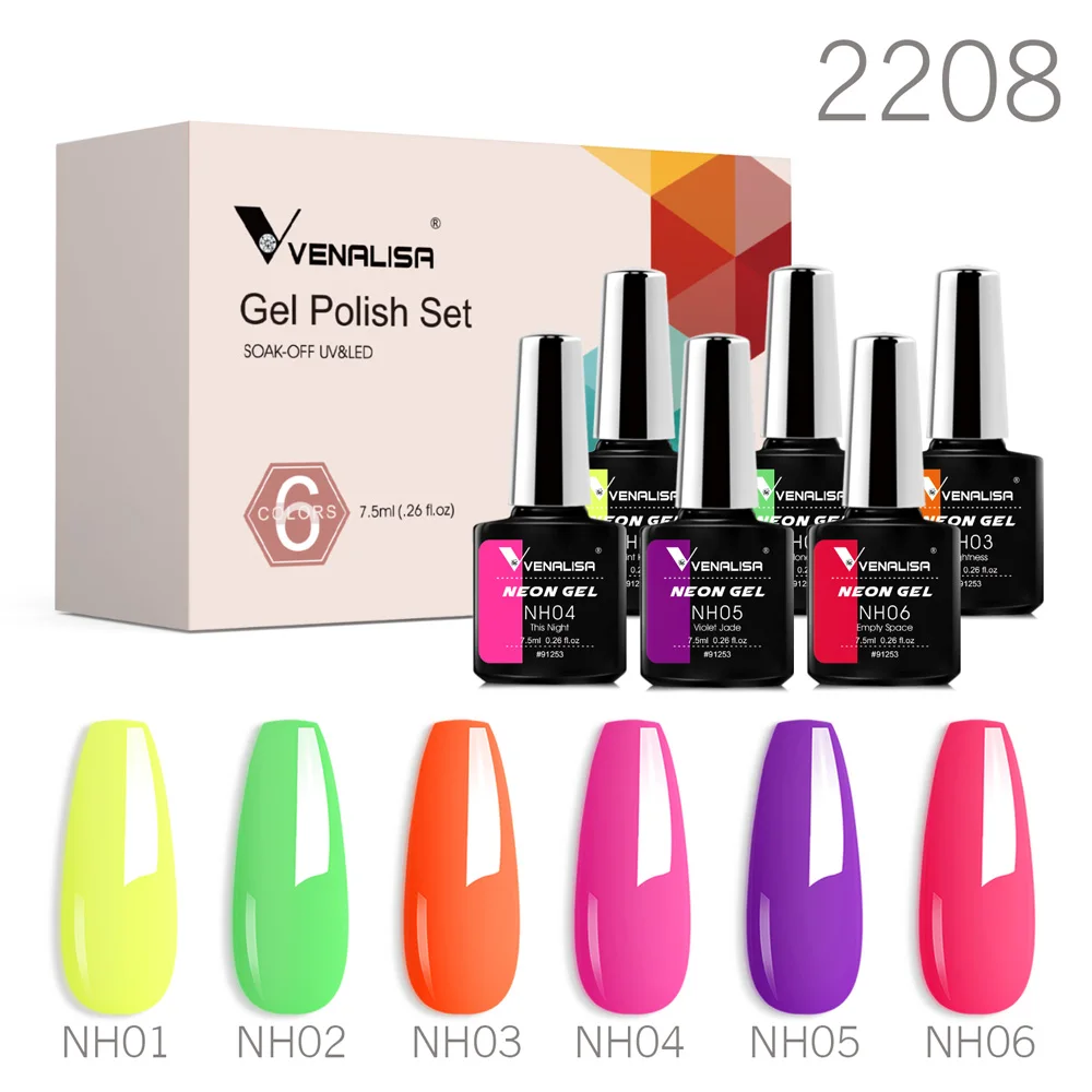 VENALISA Super Glossy Tempered Top Coat 6pcs/kit 7.5ml Nowipe Nail Gel Soak Off UV LED Gel Ultra Matt Effect Top Coat Varnish 5