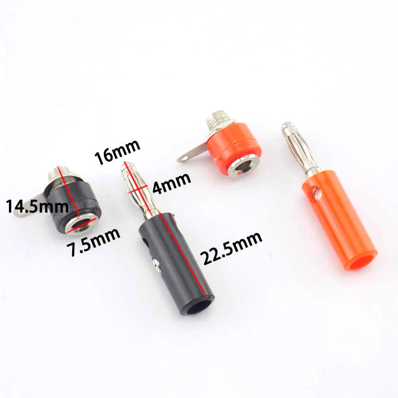 Red+ Black 4mm Banana Plug+Socket Connectors Female Male Insert Connector Nickel Plated DIY 1pair