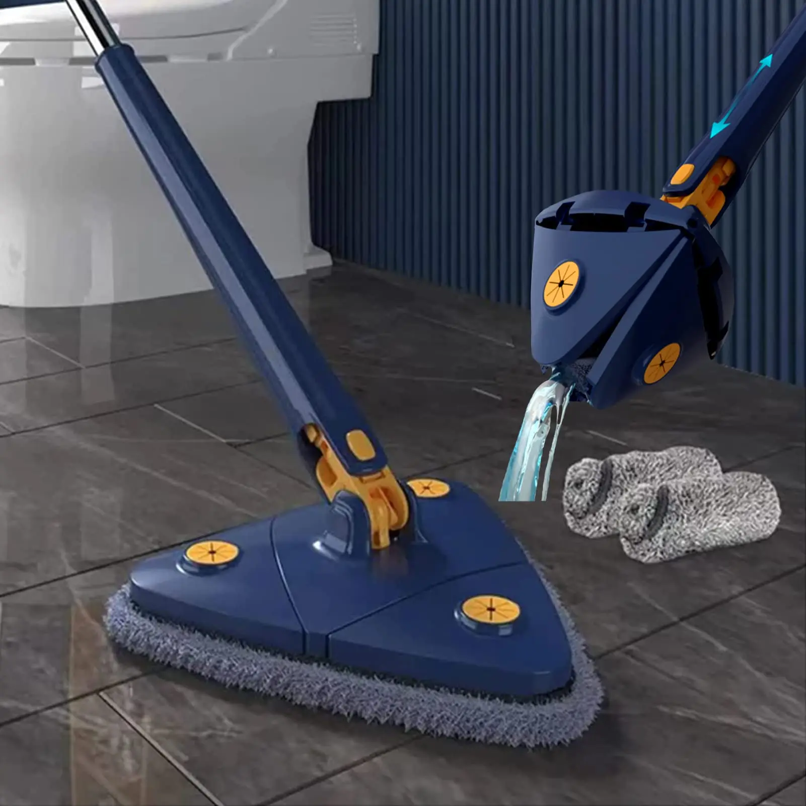 

360 Degree Rotatable Cleaning Mop Imitation Hand Twist Quick Dry Mop Extendable Triangle Mop for Floor Corner Glass Cleaning