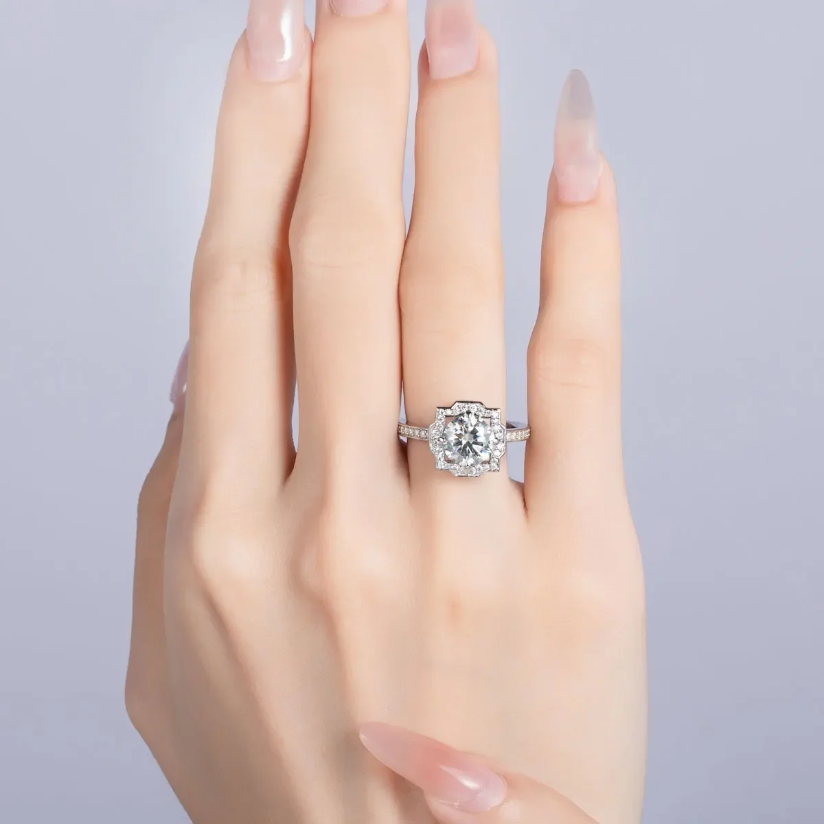 Total 2.5ct All Moissanite Engagement Rings For Women Anniversary Solid 925 Silver Round Cut VVS D Color GRA Certificate