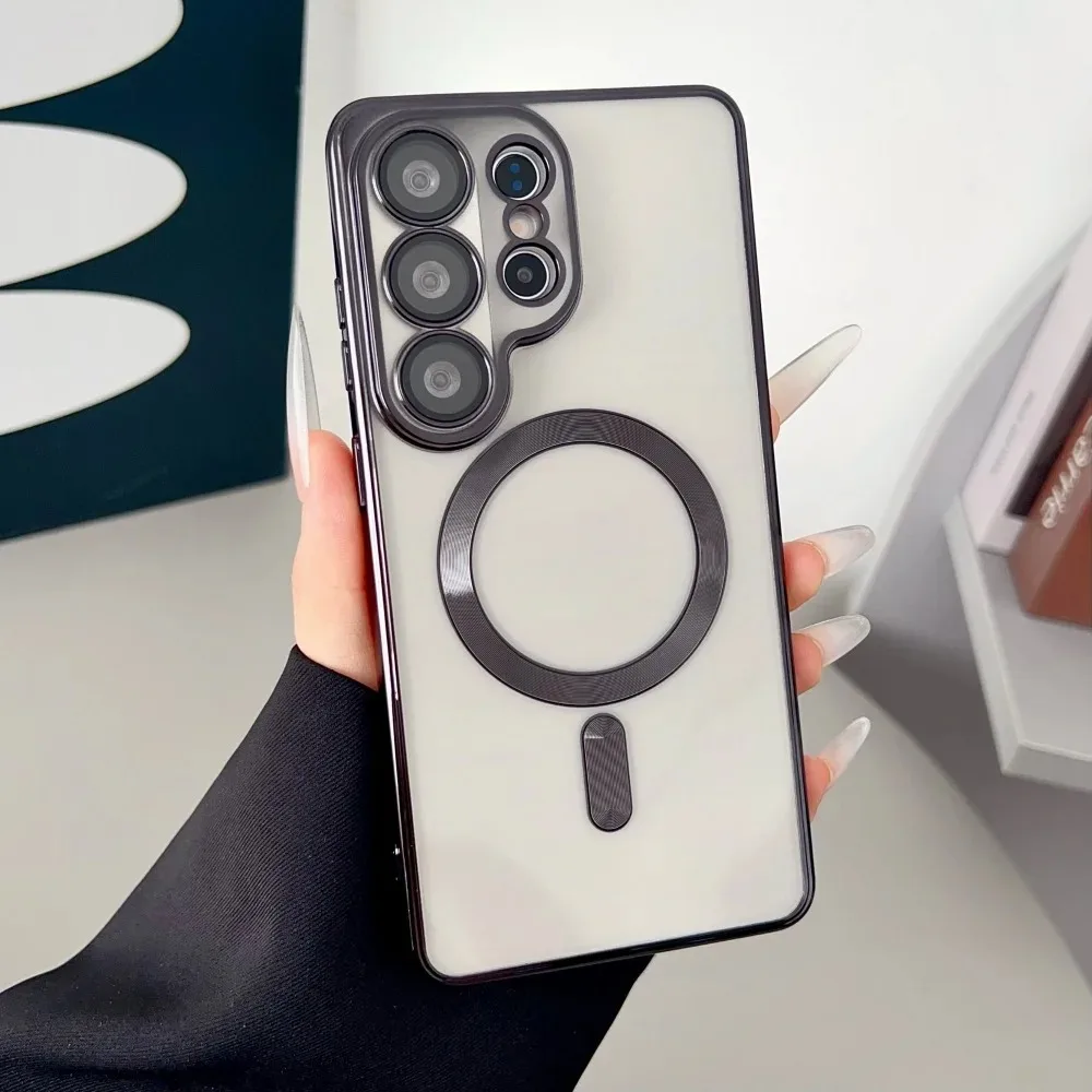 Luxury Transparent Plating Phone Case with Lens Protection and Wireless Charging Compatibility