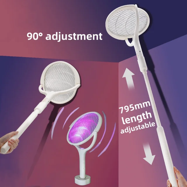 3500 V Elektromos Szúnyog Swatter Skálázható 90 Fokos Forgó Ütő Szúnyoggyilkos Lámpa Uv Light Fly Zapper Trap Újratölthető