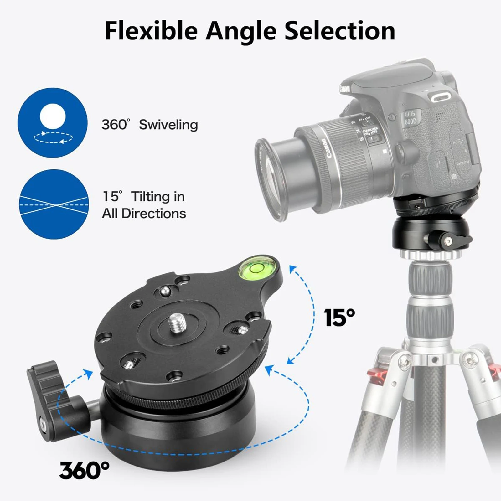 Lanxire Tripod Head Leveling Base Leveling Head Half Ball 1/4" Thread Offset Bubble Level For DSLR Canon Nikon Sony Tripod Ball Head Leveling Base Mount