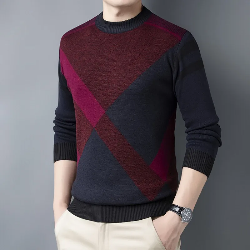 Fall and Winter New Men's Irregular Pattern Round Neck Long-sleeved Sweater Fashion Casual Warm Men's Pullover Knit Sweater