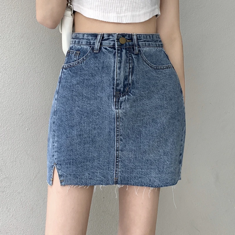 QOERLIN Mini Shorts Skirts Jeans Skirts 2022 Summer New High Waist Ripped Slim Fitness Fashion Sexy Womans Clothing Denim Skirt sexy backless high waist bodysuit pants for girls personalized hollow out backless yoga fitness spicy style new fashion