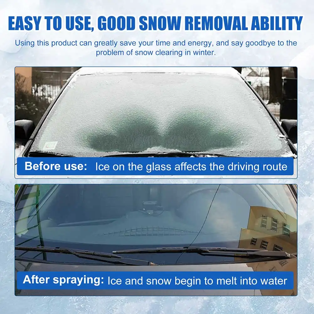 Car Windshield De-Icer Fast-Acting Ice Melting Spray for Windshields Multifunctional Saf Effective Defroster Spray for Winter