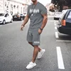 Plus Size Men's Casual Graphic 2Pcs Outfits Fashion Letter Print Short-Sleeve T-Shirt Shorts Set for Summer Men's T-Shirt Set 5