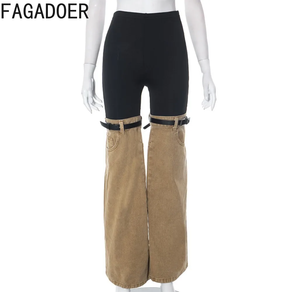 FAGADOER Fashion Vintage Streetwear Women High Waisted Button Patchwork Denim Pants Autumn Female Skinny Trousers Bottoms 2023