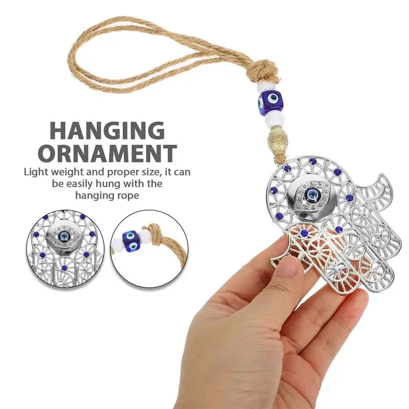 Blue Evil Eye Decor Palm Pendant Hamsa Hand Car Rearview Mirror Zinc Alloy Hanging Ornaments