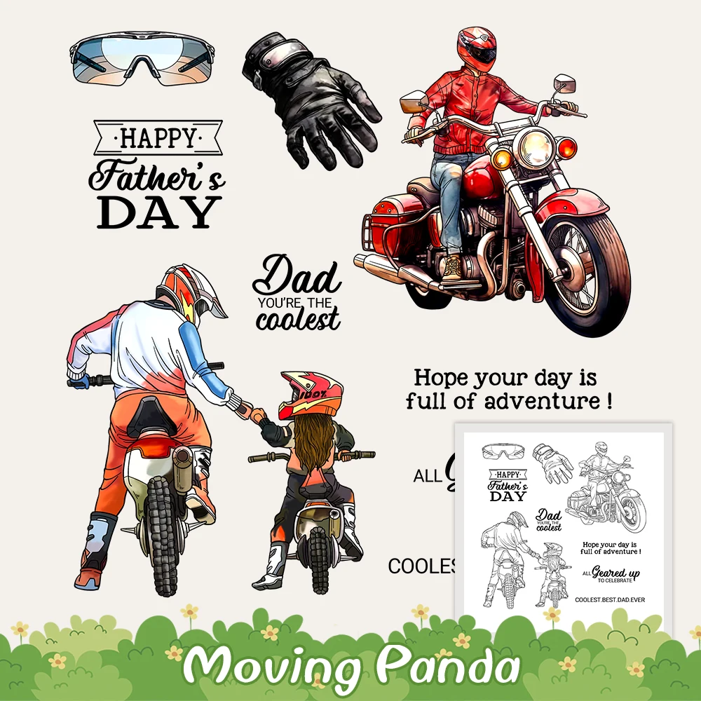 

Racing Motorcycle Dad Cutting Dies Clear Stamp Happy Father's Day DIY Scrapbooking Metal Dies Silicone Stamps For Cards Albums