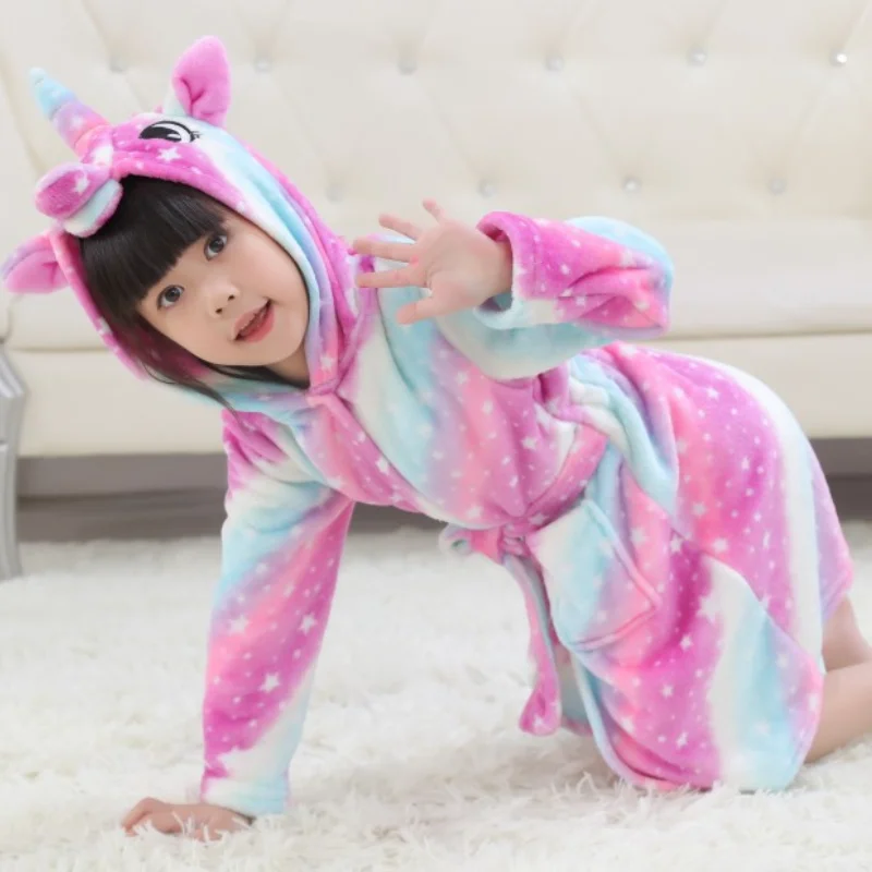 Unicorn Cartoon Kids Hooded Bath Robes Children Sleepwear Bathing Robe Keep Warm Easy to Clean Boys Girls Pajamas Autumn child bathrobe kids robe