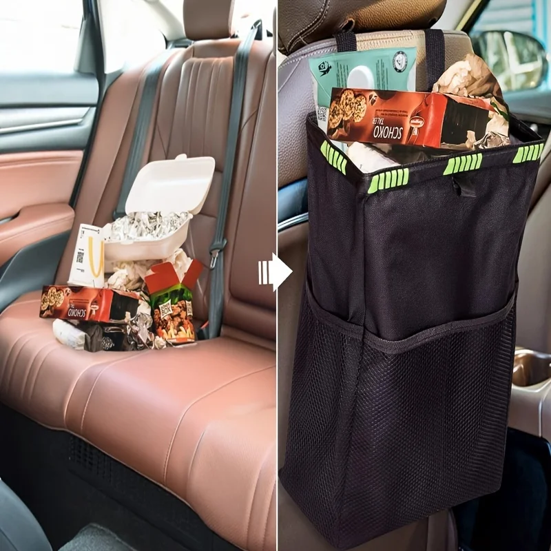 1pc 자동차 걸이형 쓰레기통 - 대용량, 접이식, 방수, 자동차 액세서리, 캠핑 및 보관용