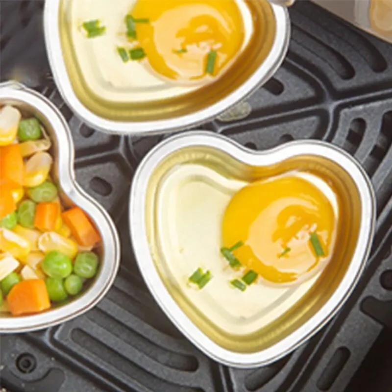 Golden Heart Shaped Aluminium Foil Pan (Without Lid) 100ml Baking Moulds Heat Resistant Aluminium Foil Box Tray (10pcs)