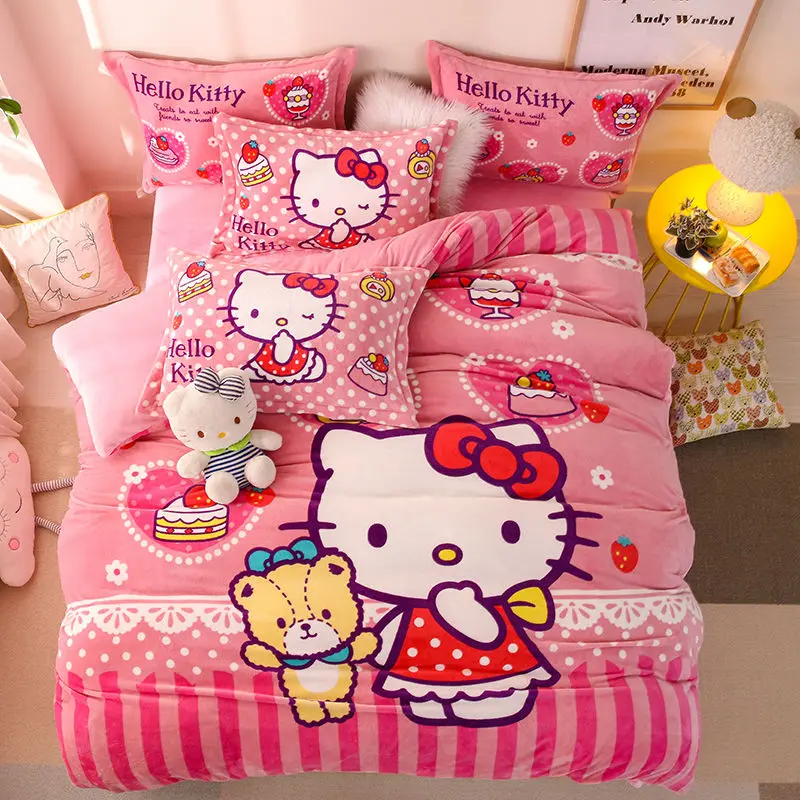 

4 шт., бархатные постельные принадлежности Hello Kitty в стиле аниме