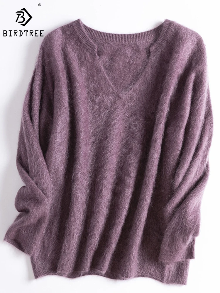 

Birdtree 100%Cashmere Pullover Women's V-Neck Solid Color French Simple Comfortable Warm Lazy Style Sweater Fall Winter T41331QD